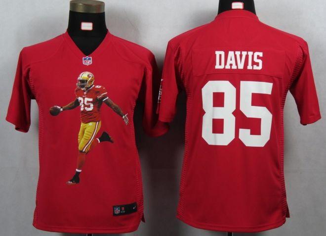  49ers #85 Vernon Davis Red Team Color Youth Portrait Fashion NFL Game Jersey