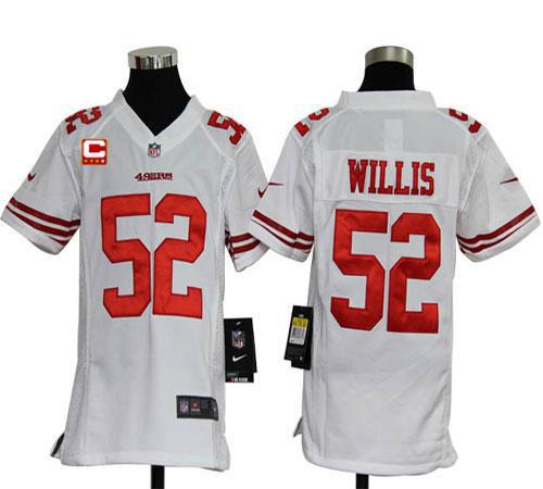  49ers #52 Patrick Willis White With C Patch Youth Stitched NFL Elite Jersey