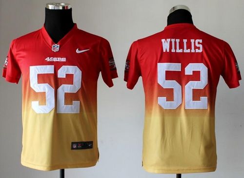  49ers #52 Patrick Willis Red/Gold Youth Stitched NFL Elite Fadeaway Fashion Jersey