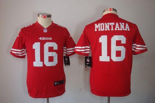  49ers #16 Joe Montana Red Team Color Youth Stitched NFL Limited Jersey