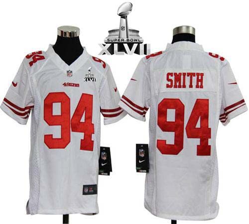  49ers #94 Justin Smith White Super Bowl XLVII Youth Stitched NFL Elite Jersey