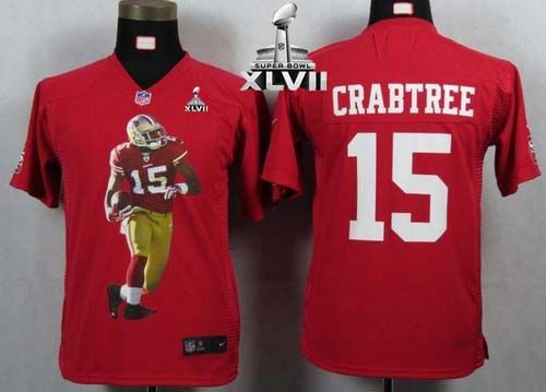  49ers #15 Michael Crabtree Red Team Color Super Bowl XLVII Youth Portrait Fashion NFL Game Jersey