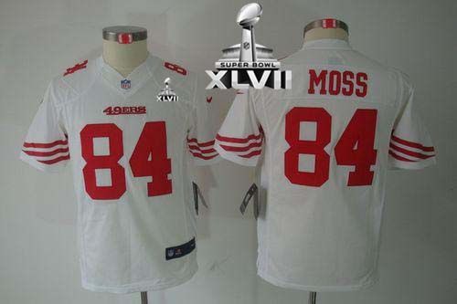 49ers #84 Randy Moss White Super Bowl XLVII Youth Stitched NFL Limited Jersey