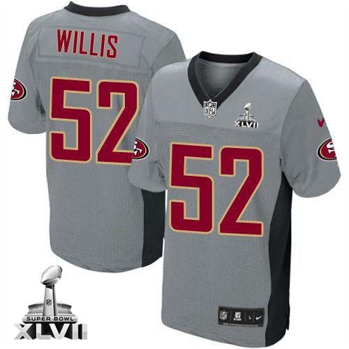  49ers #52 Patrick Willis Grey Shadow Super Bowl XLVII Youth Stitched NFL Elite Jersey