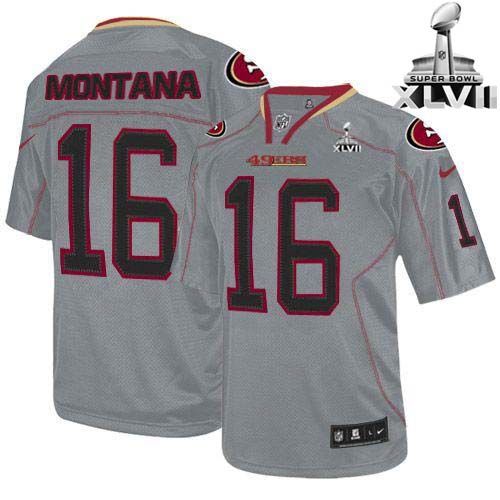  49ers #16 Joe Montana Lights Out Grey Super Bowl XLVII Youth Stitched NFL Elite Jersey