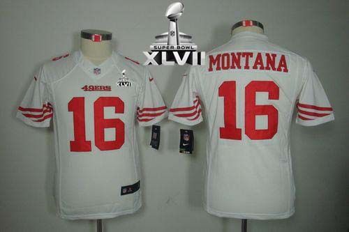  49ers #16 Joe Montana White Super Bowl XLVII Youth Stitched NFL Limited Jersey
