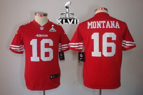  49ers #16 Joe Montana Red Team Color Super Bowl XLVII Youth Stitched NFL Limited Jersey