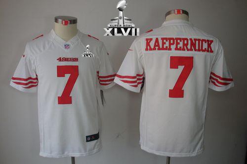  49ers #7 Colin Kaepernick White Super Bowl XLVII Youth Stitched NFL Limited Jersey