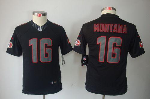  49ers #16 Joe Montana Black Impact Youth Stitched NFL Limited Jersey