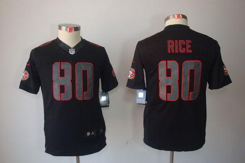  49ers #80 Jerry Rice Black Impact Youth Stitched NFL Limited Jersey