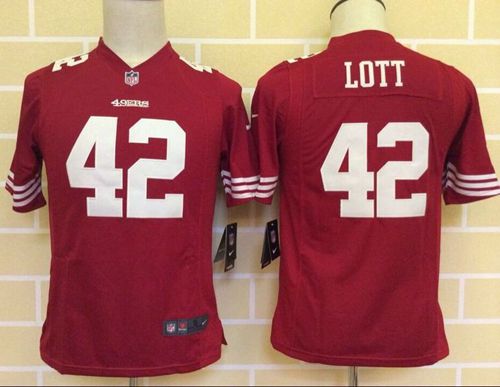  49ers #42 Ronnie Lott Red Team Color Youth Stitched NFL Elite Jersey