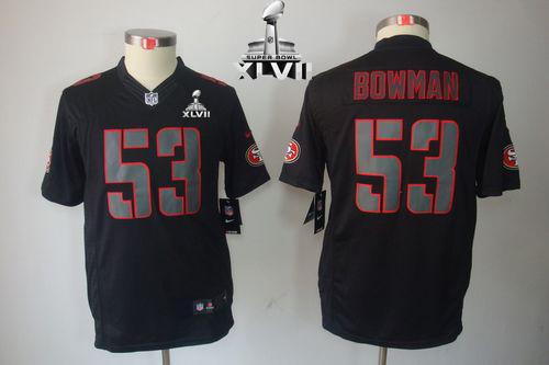  49ers #53 NaVorro Bowman Black Impact Super Bowl XLVII Youth Stitched NFL Limited Jersey