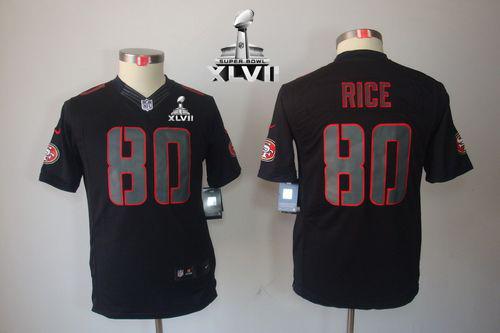 49ers #80 Jerry Rice Black Impact Super Bowl XLVII Youth Stitched NFL Limited Jersey