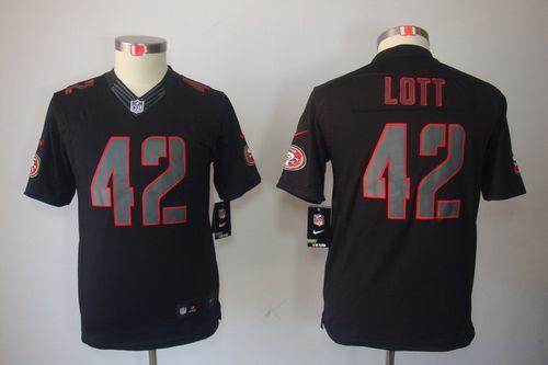  49ers #42 Ronnie Lott Black Impact Youth Stitched NFL Limited Jersey