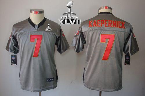  49ers #7 Colin Kaepernick Grey Shadow Super Bowl XLVII Youth Stitched NFL Elite Jersey