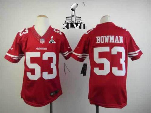  49ers #53 NaVorro Bowman Red Team Color Super Bowl XLVII Youth Stitched NFL Elite Jersey