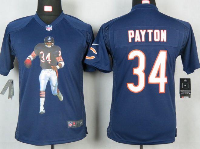  Bears #34 Walter Payton Navy Blue Team Color Youth Portrait Fashion NFL Game Jersey