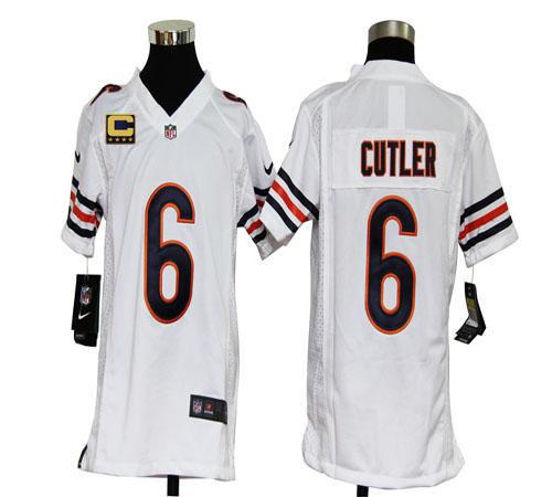  Bears #6 Jay Cutler White With C Patch Youth Stitched NFL Elite Jersey
