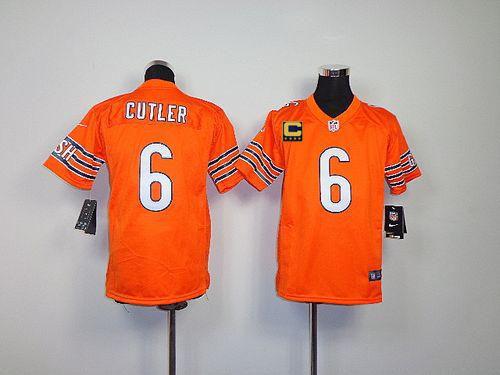  Bears #6 Jay Cutler Orange Alternate With C Patch Youth Stitched NFL Elite Jersey