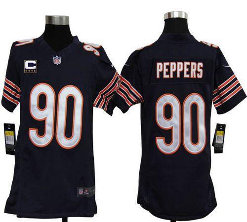  Bears #90 Julius Peppers Navy Blue Team Color With C Patch Youth Stitched NFL Elite Jersey