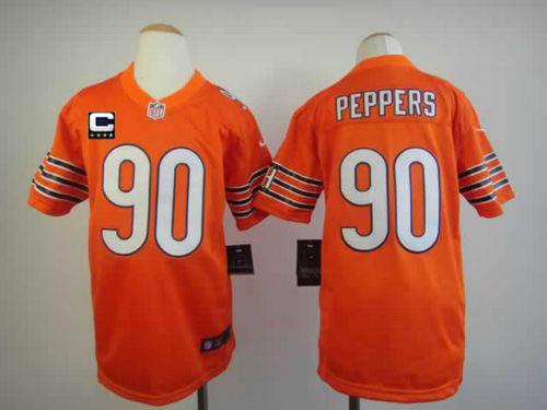  Bears #90 Julius Peppers Orange Alternate With C Patch Youth Stitched NFL Elite Jersey