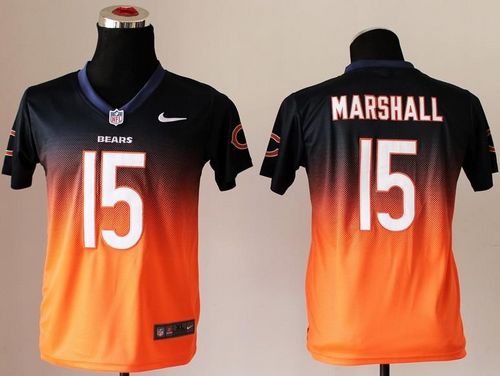  Bears #15 Brandon Marshall Navy Blue/Orange Youth Stitched NFL Elite Fadeaway Fashion Jersey