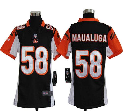  Bengals #58 Rey Maualuga Black Team Color Youth Stitched NFL Elite Jersey