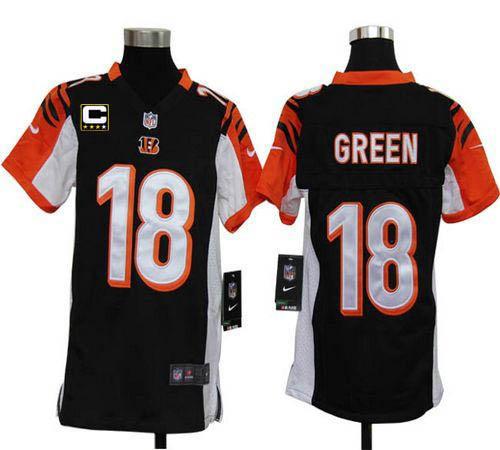  Bengals #18 A.J. Green Black Team Color With C Patch Youth Stitched NFL Elite Jersey