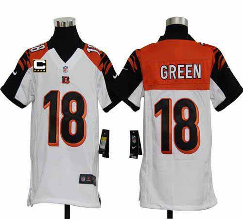  Bengals #18 A.J. Green White With C Patch Youth Stitched NFL Elite Jersey