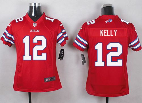  Bills #12 Jim Kelly Red Youth Stitched NFL Limited Rush Jersey