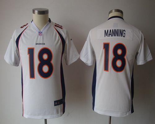  Broncos #18 Peyton Manning White Youth NFL Game Jersey