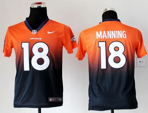  Broncos #18 Peyton Manning Orange/Blue Youth Stitched NFL Elite Fadeaway Fashion Jersey