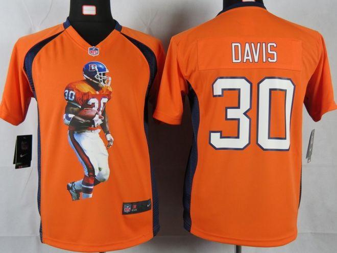  Broncos #30 Terrell Davis Orange Team Color Youth Portrait Fashion NFL Game Jersey
