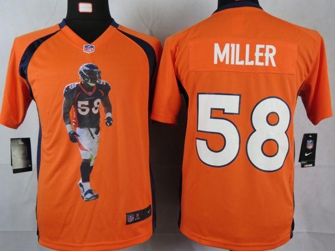  Broncos #58 Von Miller Orange Team Color Youth Portrait Fashion NFL Game Jersey