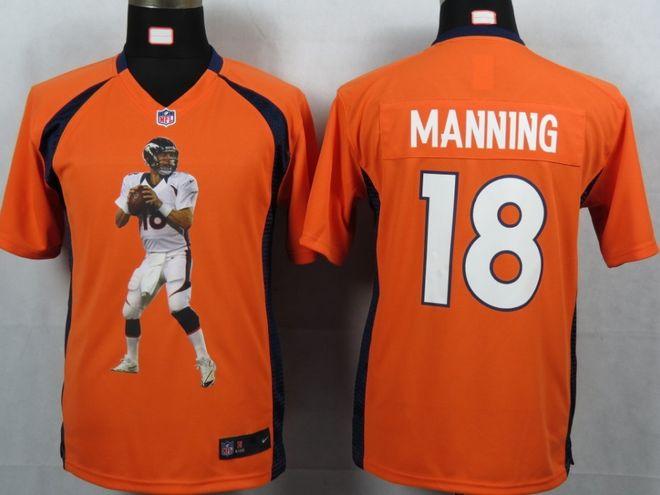  Broncos #18 Peyton Manning Orange Team Color Youth Portrait Fashion NFL Game Jersey