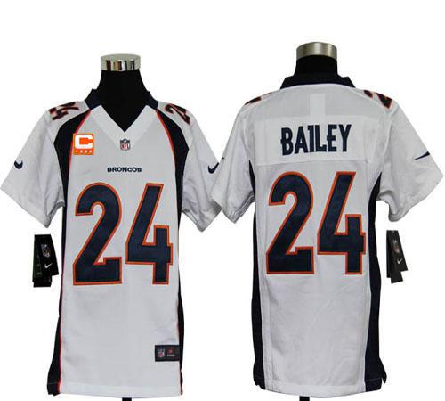  Broncos #24 Champ Bailey White With C Patch Youth Stitched NFL Elite Jersey
