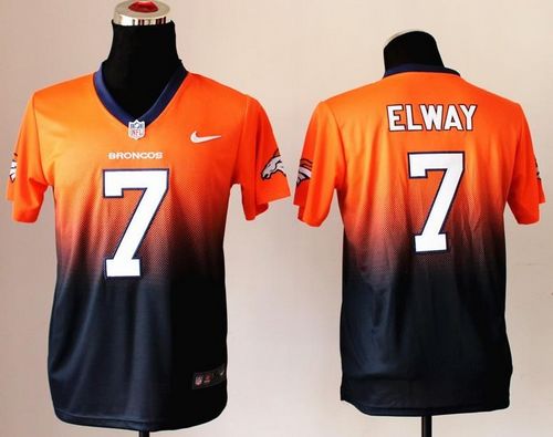  Broncos #7 John Elway Orange/Blue Youth Stitched NFL Elite Fadeaway Fashion Jersey