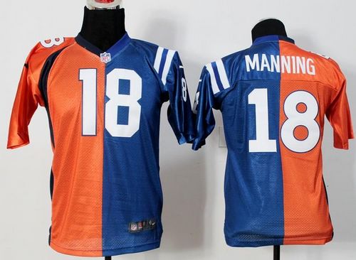  Broncos #18 Peyton Manning Orange/Blue Youth Stitched NFL Elite Split Colts Jersey