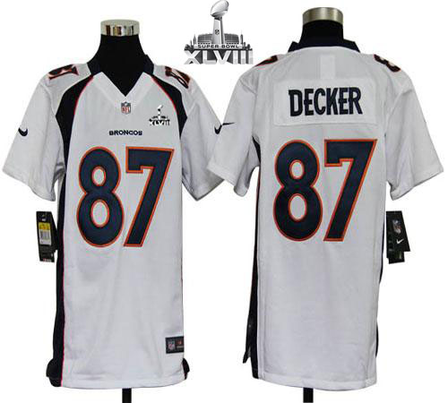  Broncos #87 Eric Decker White Super Bowl XLVIII Youth Stitched NFL Elite Jersey