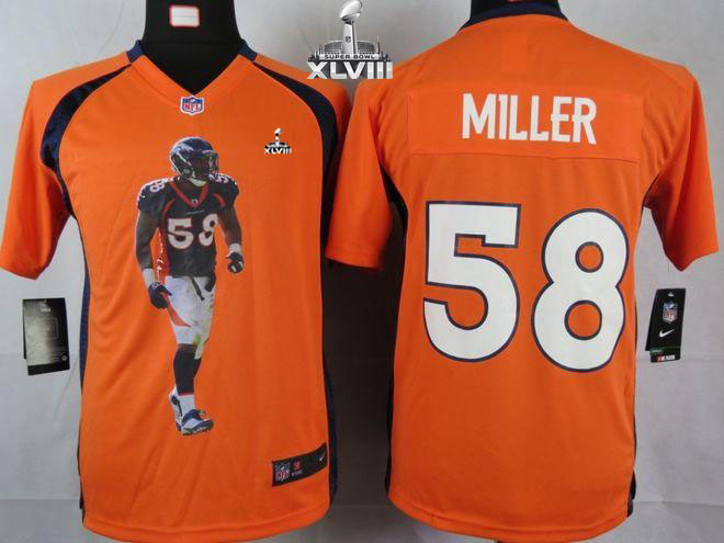  Broncos #58 Von Miller Orange Team Color Super Bowl XLVIII Youth Portrait Fashion NFL Game Jersey
