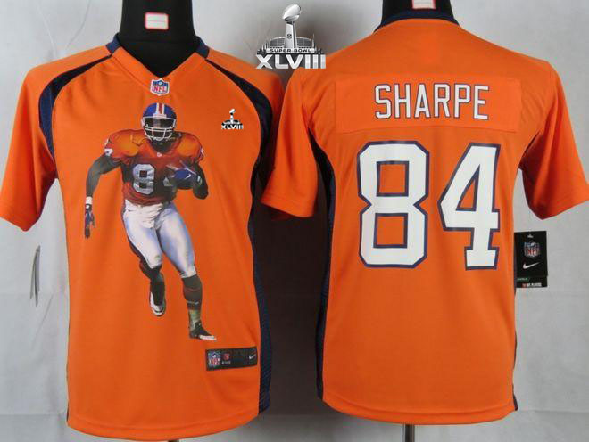  Broncos #84 Shannon Sharpe Orange Team Color Super Bowl XLVIII Youth Portrait Fashion NFL Game Jersey