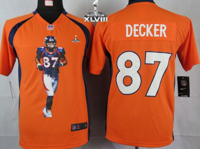  Broncos #87 Eric Decker Orange Team Color Super Bowl XLVIII Youth Portrait Fashion NFL Game Jersey