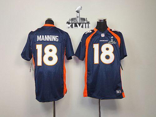  Broncos #18 Peyton Manning Blue Alternate Super Bowl XLVIII Youth Stitched NFL Elite Jersey