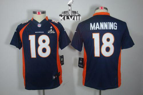  Broncos #18 Peyton Manning Blue Alternate Super Bowl XLVIII Youth Stitched NFL Limited Jersey