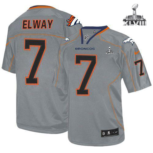  Broncos #7 John Elway Lights Out Grey Super Bowl XLVIII Youth Stitched NFL Elite Jersey
