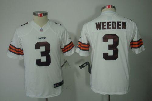  Browns #3 Brandon Weeden White Youth Stitched NFL Limited Jersey