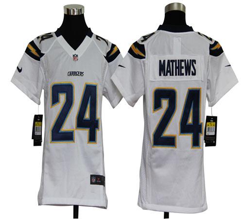  Chargers #24 Ryan Mathews White Youth Stitched NFL Elite Jersey