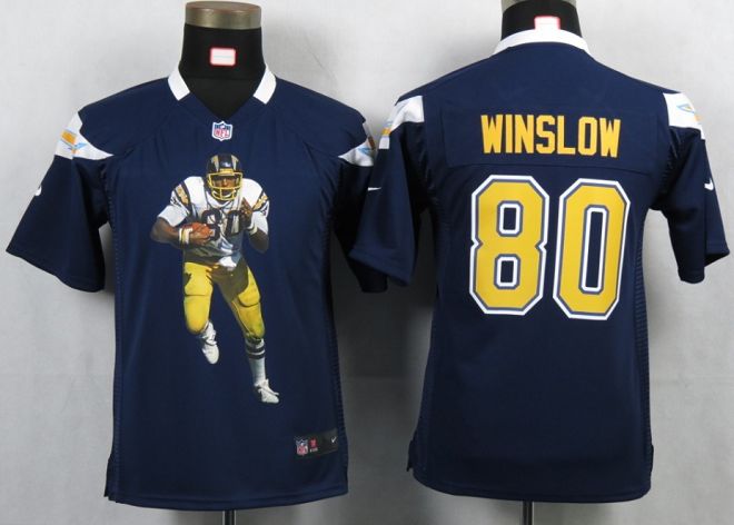  Chargers #80 Kellen Winslow Navy Blue Team Color Youth Portrait Fashion NFL Game Jersey