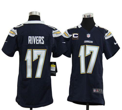  Chargers #17 Philip Rivers Navy Blue Team Color With C Patch Youth Stitched NFL Elite Jersey