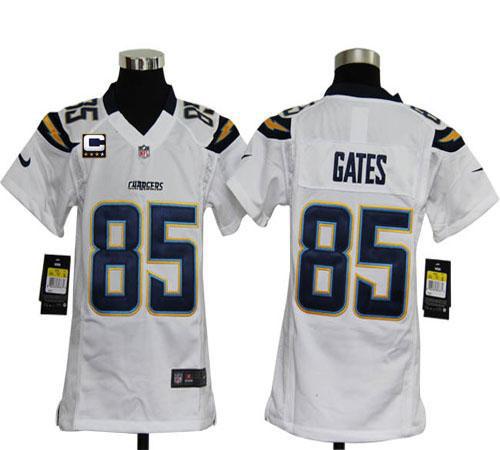  Chargers #85 Antonio Gates White With C Patch Youth Stitched NFL Elite Jersey